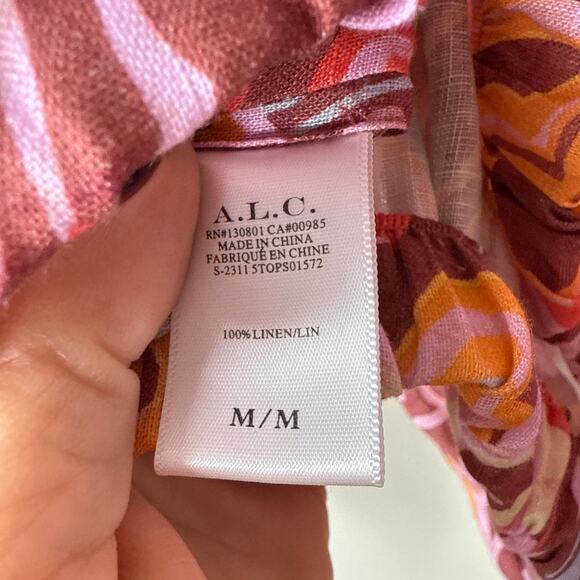 NEW‎ NWT A.L.C. Katherine Printed Off-The-Shoulder Crop Top Medium Linen Resort - Picture 10 of 11